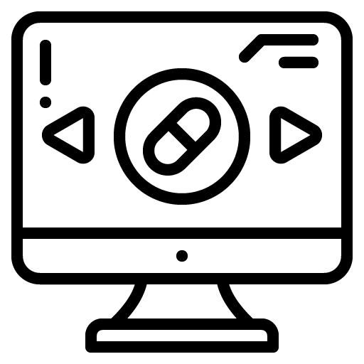 Icon eines Computerbildschirms mit Kapselsymbol – Symbol für digitale Prozesse und flexible Fertigung