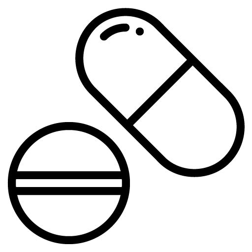 Icon einer Kapsel und einer Tablette – Symbol für Kapsel- und Tablettenproduktion.